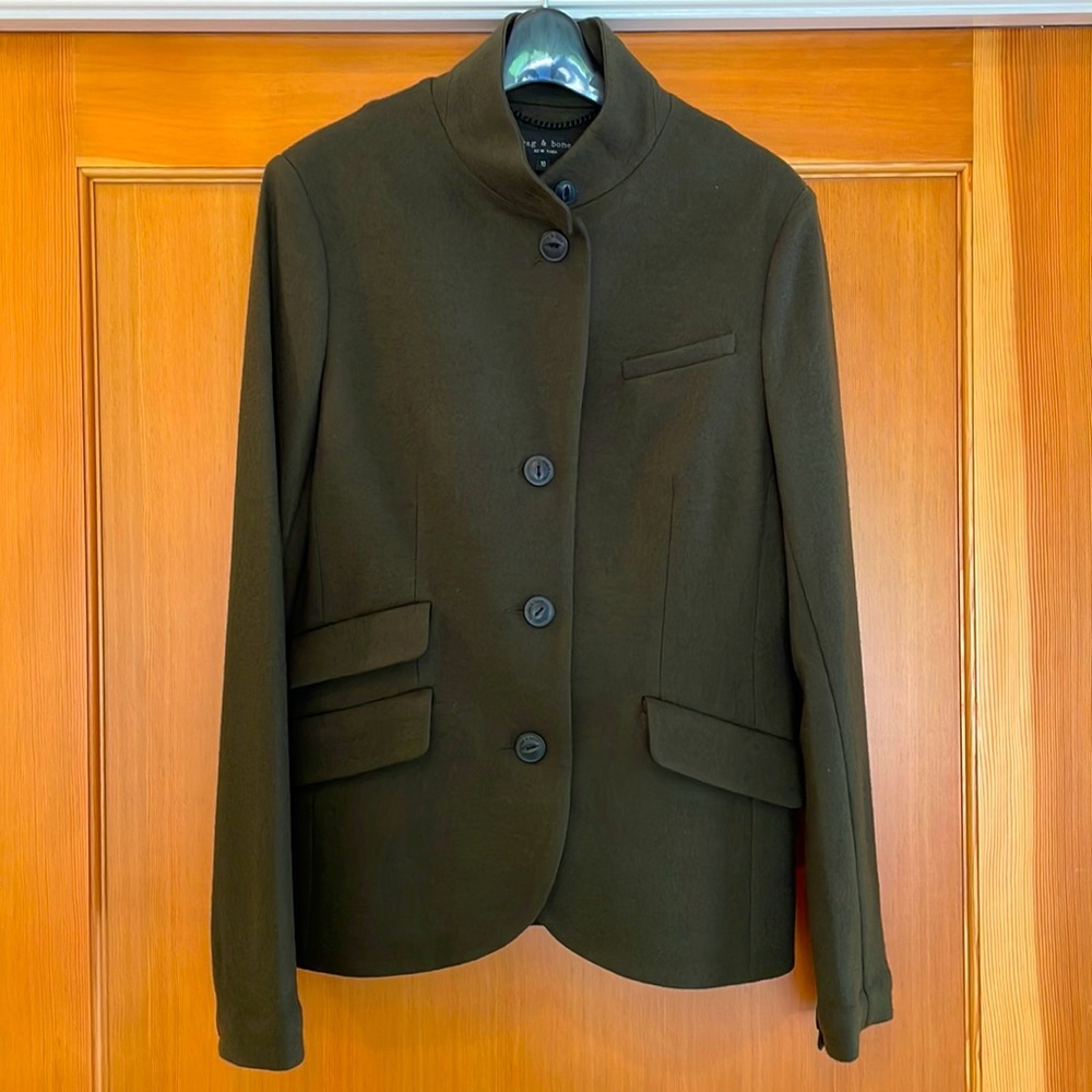 rag & bone - Slade Wool Blazer in Army Green, Size 10